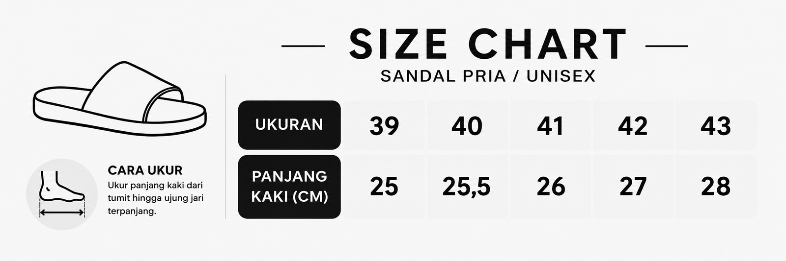 Panduan ukuran Sandal Pria Kulit GN-06 Selop