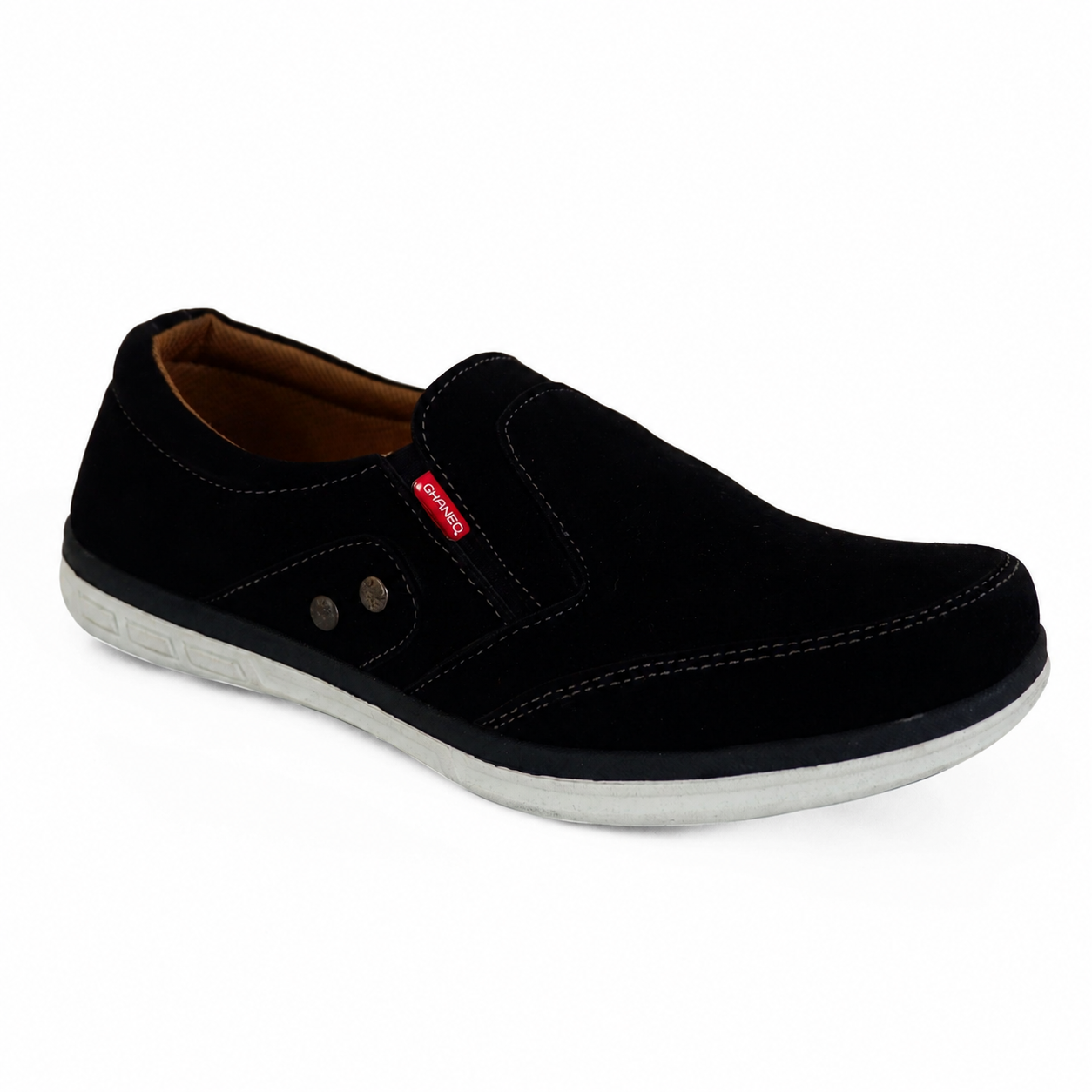 Sepatu Slip On Kulit Suede G-01 Casual - Hitam Putih