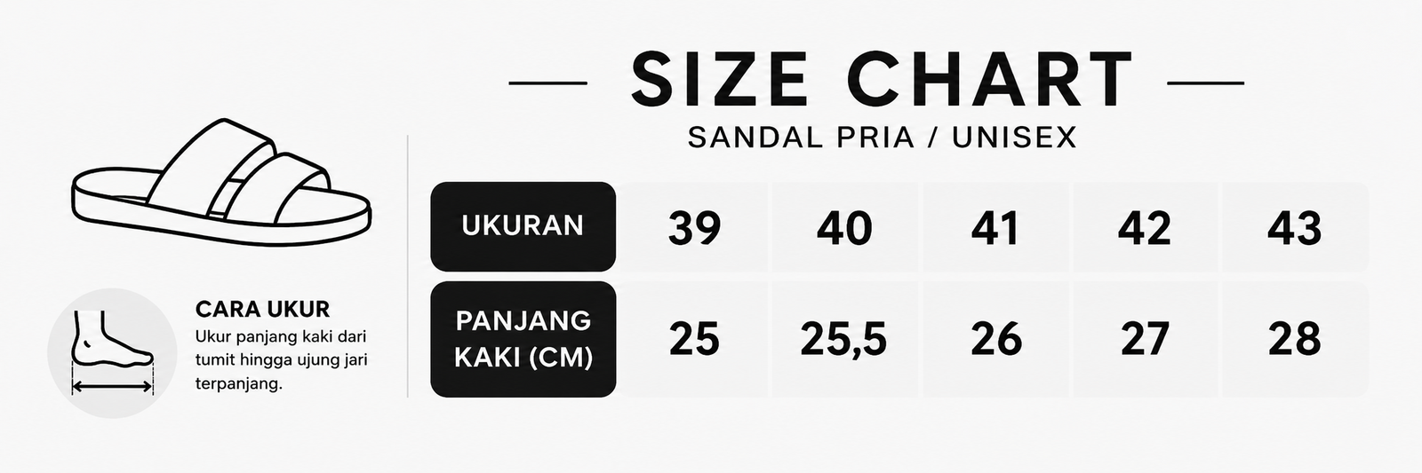 Panduan ukuran Sandal Pria Kulit G-20 Slide