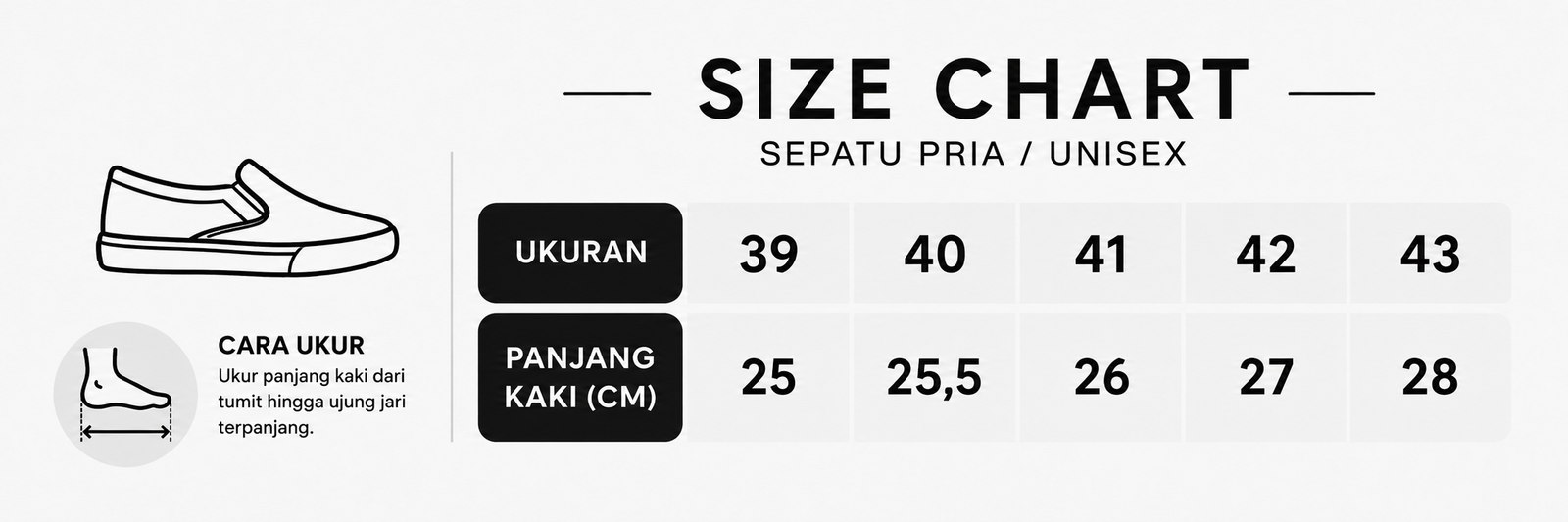 Panduan ukuran Sepatu Pantofel Pria Kulit Asli SP-04 Formal